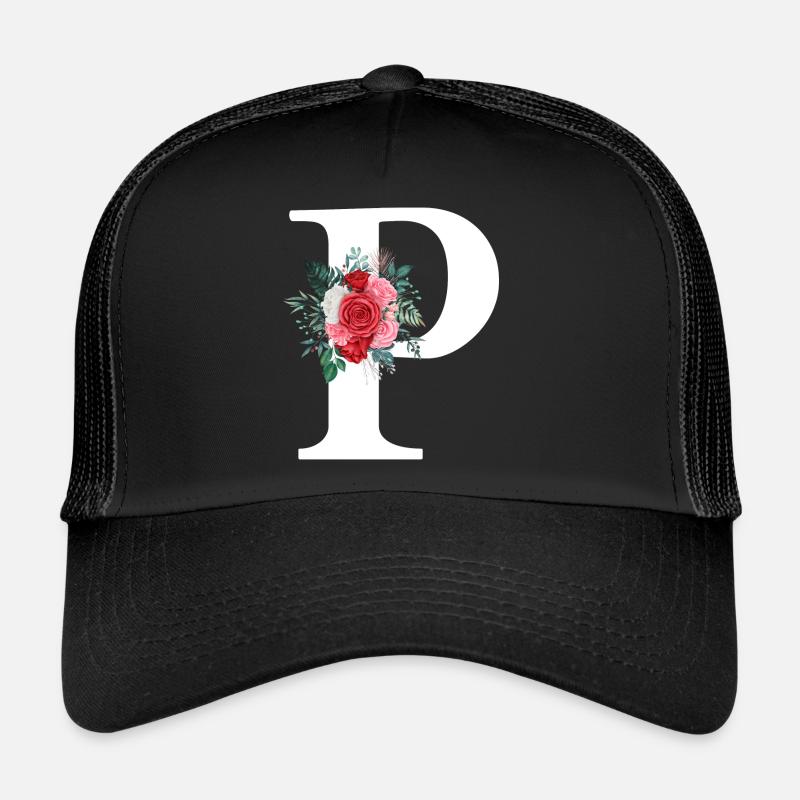 Roter Blumenbuchstabe P Trucker Cap