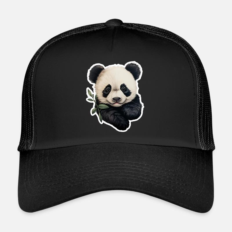 Un panda mâche une branche d’eucalyptus Casquette trucker 