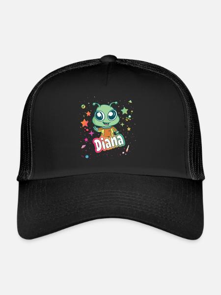 DIANA - Beau nom de fille avec extraterrestre mignon - Casquette trucker  - noir/noir - Devant