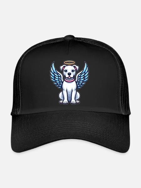 Cute Pitbull Angel Cartoon Dog with Wings - Trucker Cap - black/black - Front