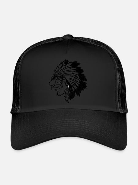 Indianerhäuptling grinst listig Cartoon einfarbig - Trucker Cap - Schwarz/Schwarz - Vorne