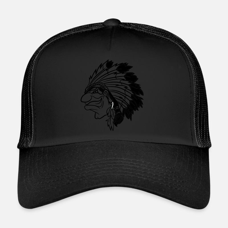 Chef indien souriant astucieusement dessin animé monochrome - Casquette trucker  - noir/noir