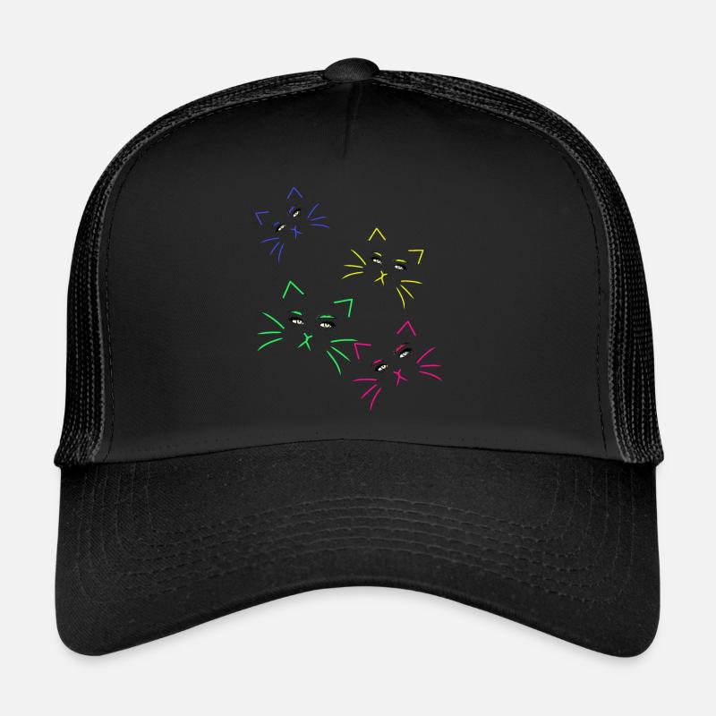 Katzengesicht Katzen Katze Mädchen Augen - Trucker Cap - Schwarz/Schwarz