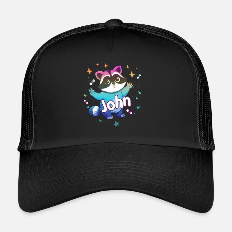 JOHN - Beau nom de garçon avec un raton laveur mignon Casquette trucker 