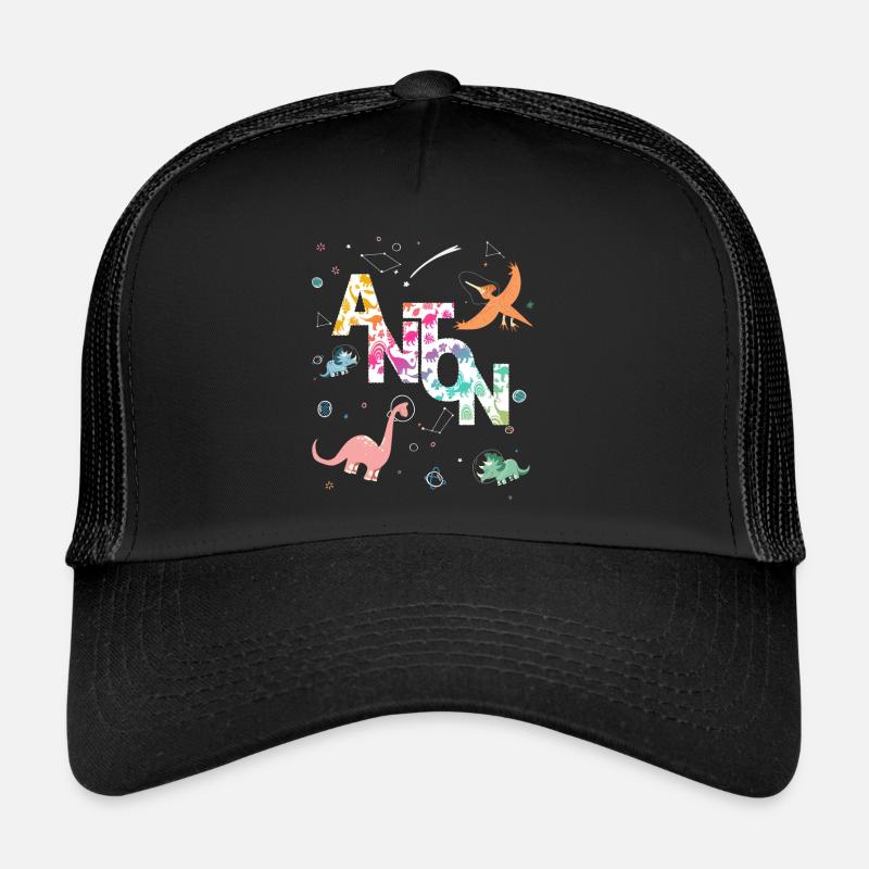 ANTON - Beautiful boy name with dinosaur Trucker Cap