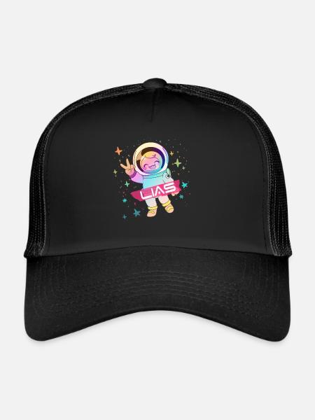 LIAS - Beautiful boy name with cute astronaut - Trucker Cap - black/black - Front