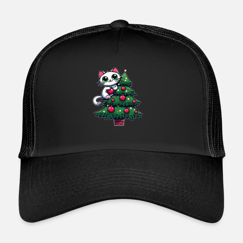 Süße Katze Weihnachten Comic Tannenbaum - Trucker Cap - Schwarz/Schwarz