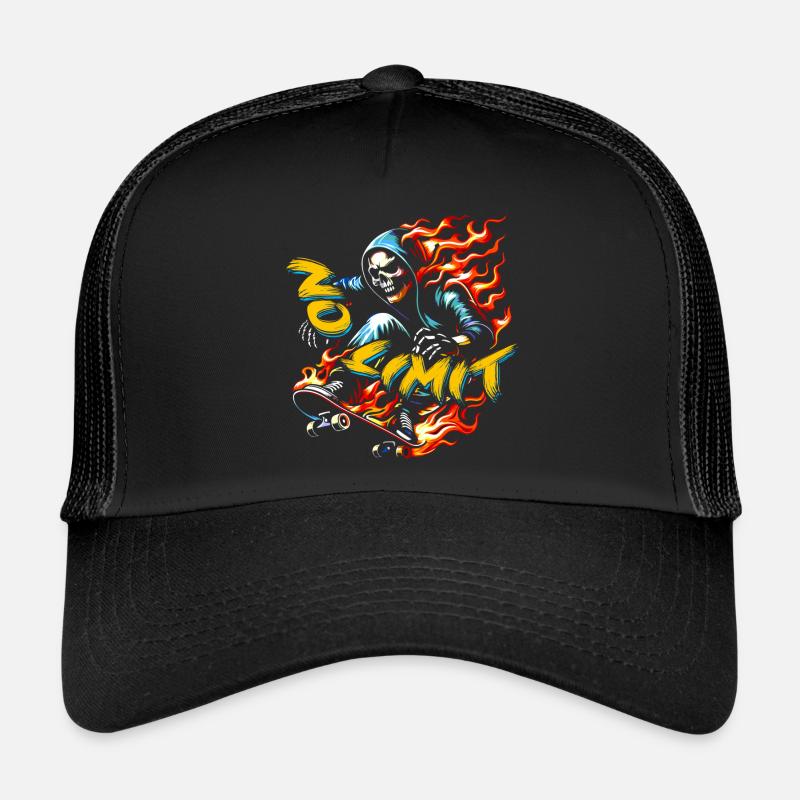 No Limit Skull Skeleton on Skateboard Trucker Cap