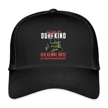 Ich bin ein Dorfkind Traktor Geschenk - Trucker Cap - Schwarz/Schwarz - Vorne
