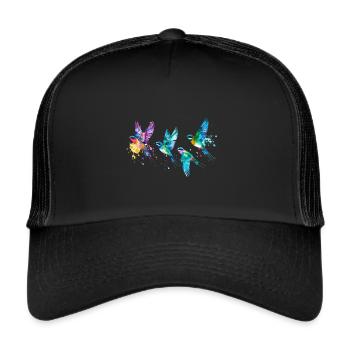 oiseaux, oiseaux colorés, vol, illustration, oiseau - Casquette trucker  - noir/noir - Devant