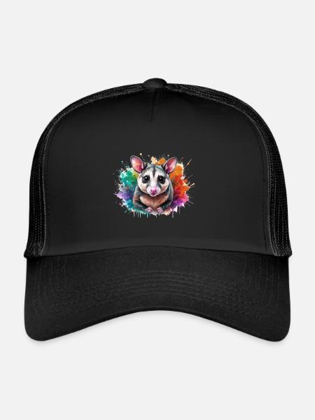 opossum,souris,graffiti,illustration,coloré - Casquette trucker  - noir/noir - Devant