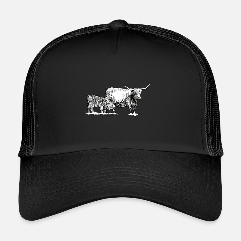 Hochlandrind mit Kalb - Trucker Cap - Schwarz/Schwarz