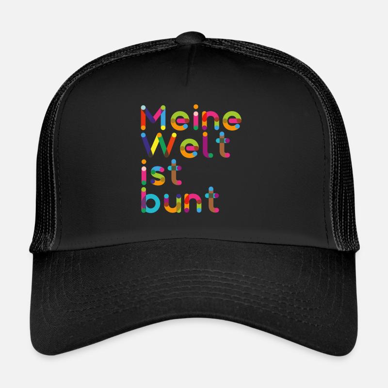 Meine Welt ist Bunt - Geschenkidee - Trucker Cap - Schwarz/Schwarz