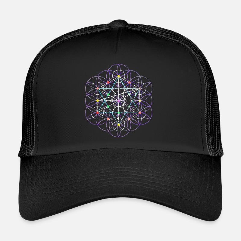 Blume des Lebens - free Metatronwürfel - Trucker Cap - Schwarz/Schwarz