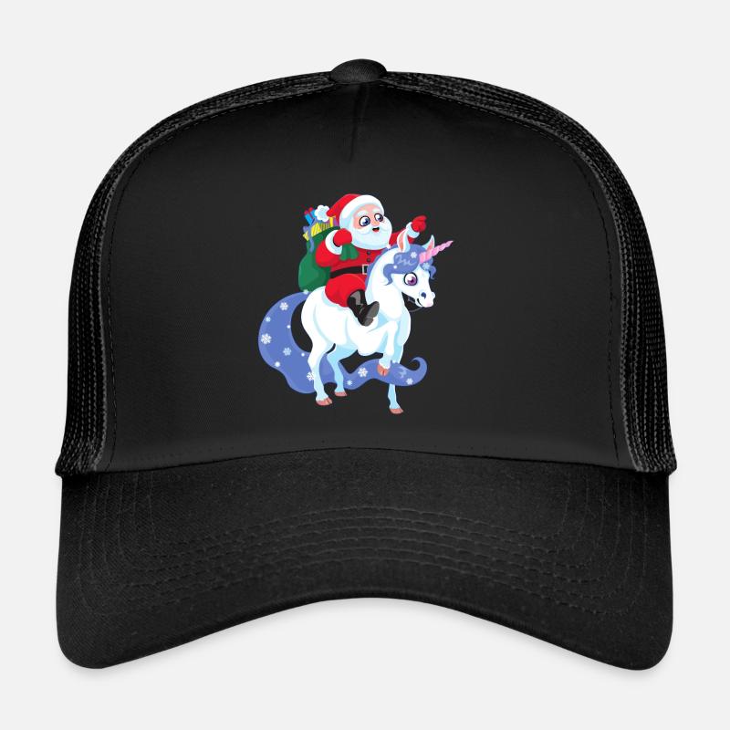 Weihnachtsmann reitet Einhorn Weihnachten Geschenk - Trucker Cap - Schwarz/Schwarz