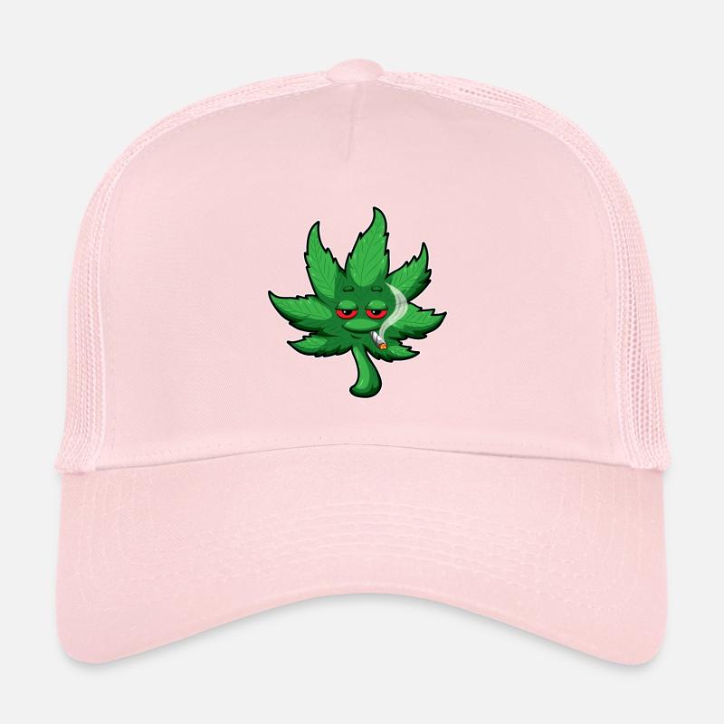 Cannabis Leaf With Red Eyes Smokes Weed - THC CBD Trucker Cap