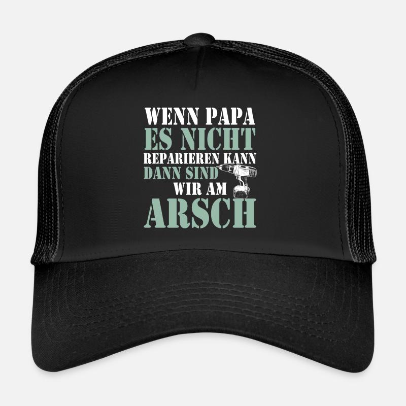 Stolzer Papa Tochter Vater Sohn Geschenk Spruch - Trucker Cap - Schwarz/Schwarz