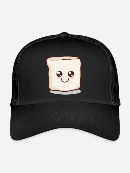 Kawaii Marshmallow | S'more | Camping - Trucker Cap - black/black - Front