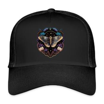 Moth, Moth, Flowers, Moon, Gothic, Wicca - Trucker Cap - black/black - Front