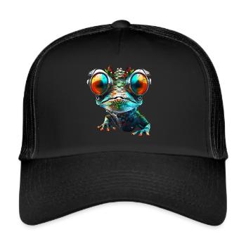 Gecko, Robot, Cyborg, Glasses, Lizard, Animal, Humor - Trucker Cap - black/black - Front