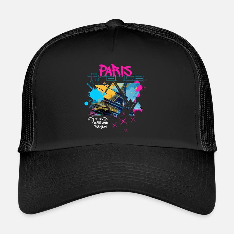 Paris Frankreich Stadt Skyline Eiffelturm Graffiti - Trucker Cap - Schwarz/Schwarz