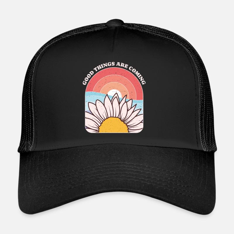 Gänseblümchen und Sonne Inspirierende Phrasengrafik - Trucker Cap - Schwarz/Schwarz