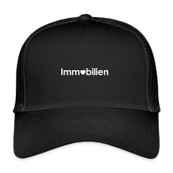 Immobilien Liebe / ImmoLove / Immobilien mit Herz - Trucker Cap - Schwarz/Schwarz - Vorne