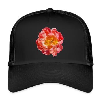 Pfingstrose orange Blüte Blume Einzelblüte - Trucker Cap - Schwarz/Schwarz - Vorne
