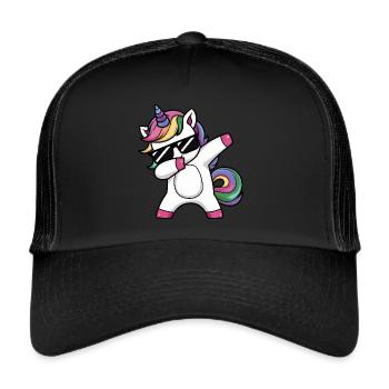 Kawaii Einhorn Dab mit Sonnenbrille - Trucker Cap - Schwarz/Schwarz - Vorne