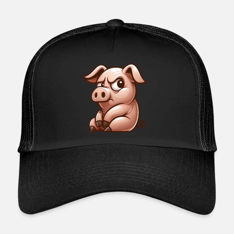 Skeptischer Cartoon Schwein lustiger Blick Trucker Cap