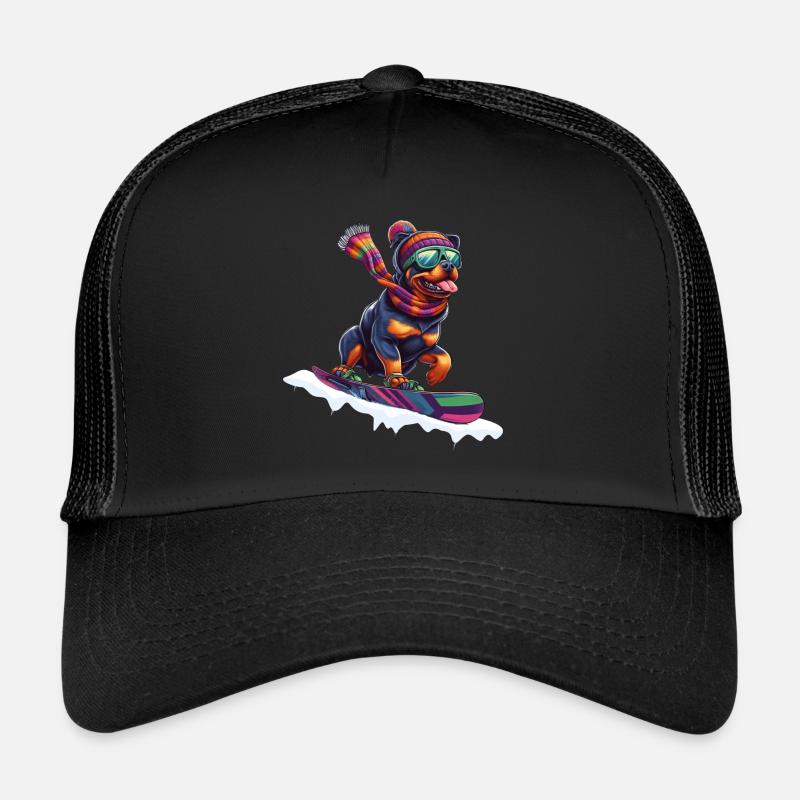 Rottweiler on Snowbord Trucker Cap