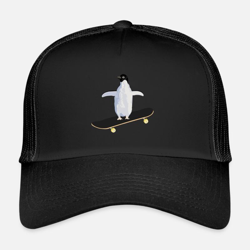 Penguin on a skatboard - Trucker Cap - black/black