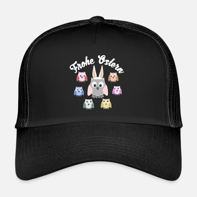 Happy Easter owl owl eagle owl rabbit ears - Trucker Cap - black/black