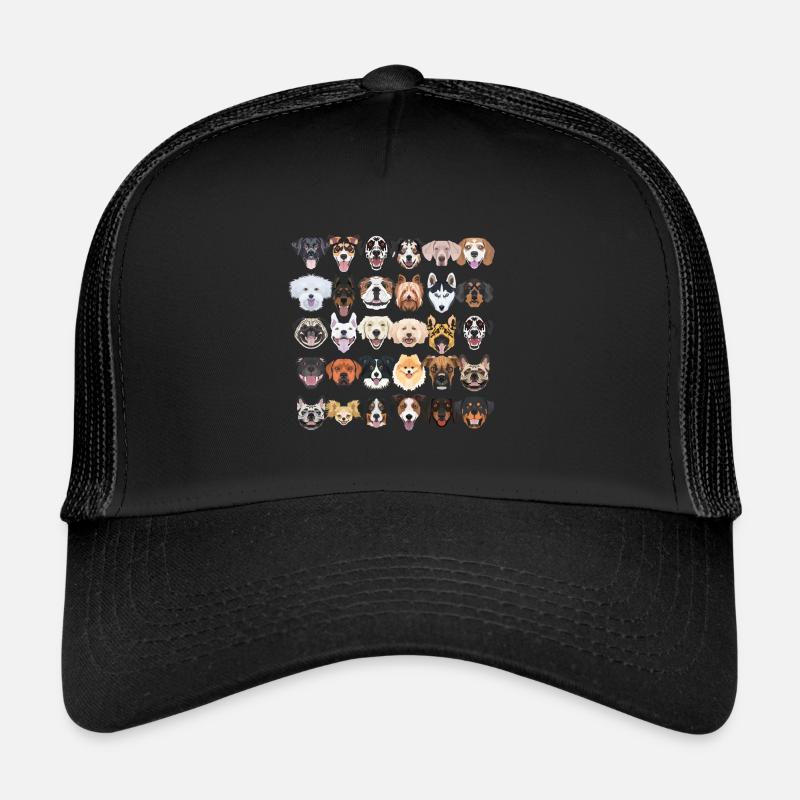 Illustration - Viele lachende und hübsche Hunde - Trucker Cap - Schwarz/Schwarz