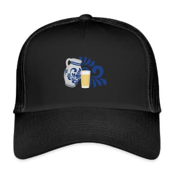 Lustige Geschenkidee Apfelwein, Äppler aus Bembel - Trucker Cap - Schwarz/Schwarz - Vorne