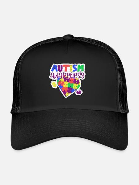 CONSCIENCE AUTISTE TDAH AMOUR CADEAU SLOGAN MOTIFS - Casquette trucker  - noir/noir - Devant