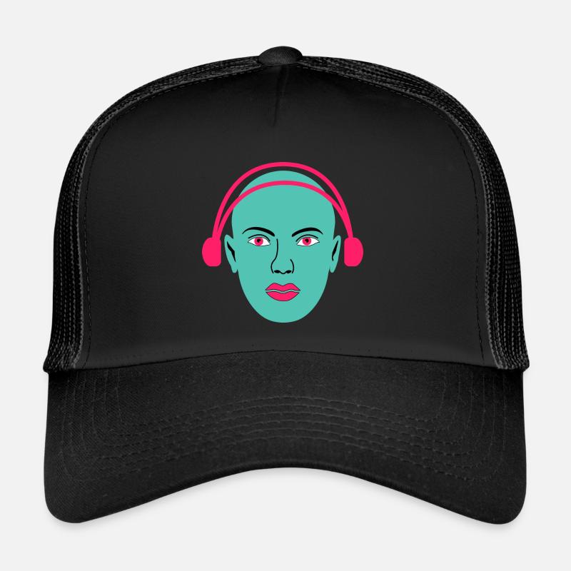 Frau hört Musik Trucker Cap