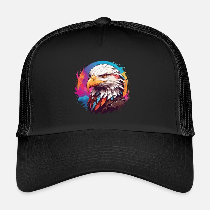 Fier pygargue à tête blanche sur des éclaboussures de couleur Casquette trucker 
