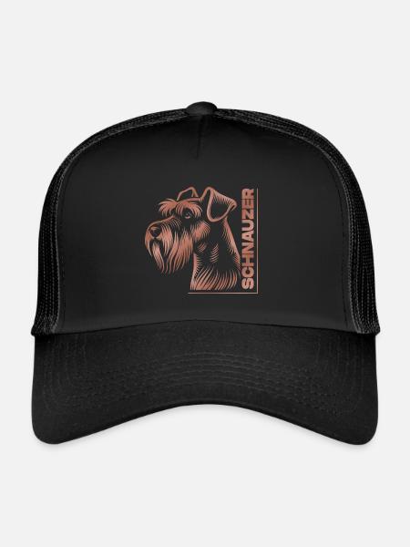 Schnauzer Portrait Dessin Tête Or Rose - Casquette trucker  - noir/noir - Devant