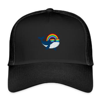 wal, walfisch, LGTB,Regenbogen,Sonnenbrille - Trucker Cap - Schwarz/Schwarz - Vorne