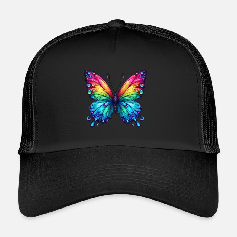 Schmetterling Regenbogen Farbenpracht - Trucker Cap - Schwarz/Schwarz