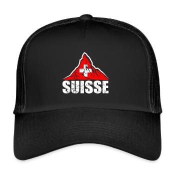 Suisse Matterhorn - Schweiz Flagge - Trucker Cap - Schwarz/Schwarz - Vorne
