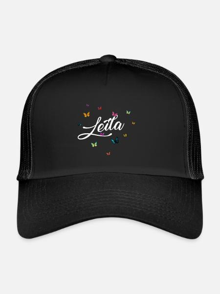 LEILA - Nom de fille avec des papillons colorés - Casquette trucker  - noir/noir - Devant