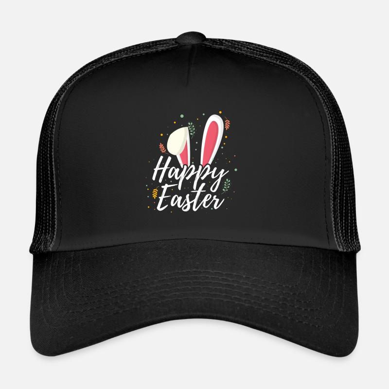 Happy Easter bunny floppy ears gift animal fun - Trucker Cap - black/black