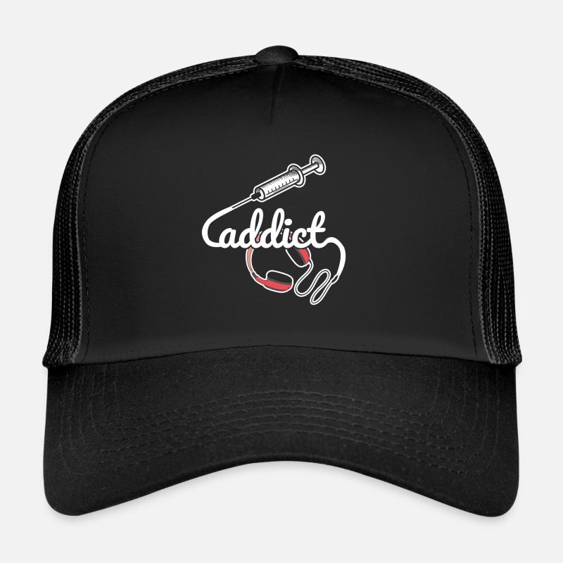 Musik Sucht verrückt nach Kopfhörer Geschenkidee - Trucker Cap - Schwarz/Schwarz