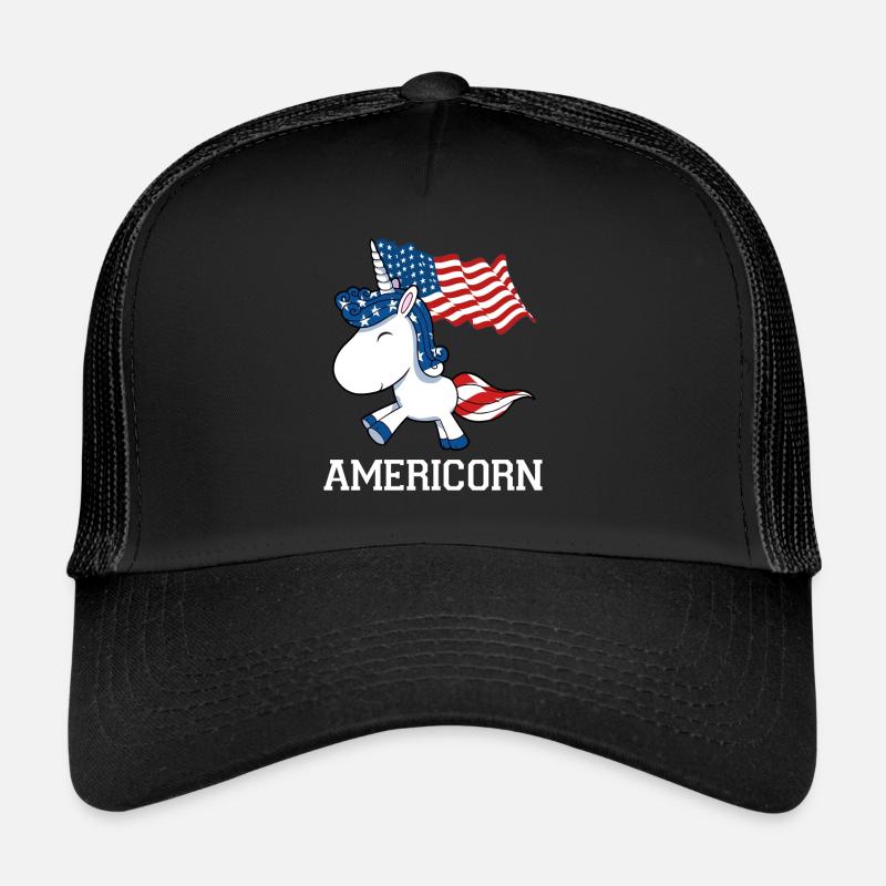 Amerika USA Einhorn Einhörner Pferd Geschenk - Trucker Cap - Schwarz/Schwarz