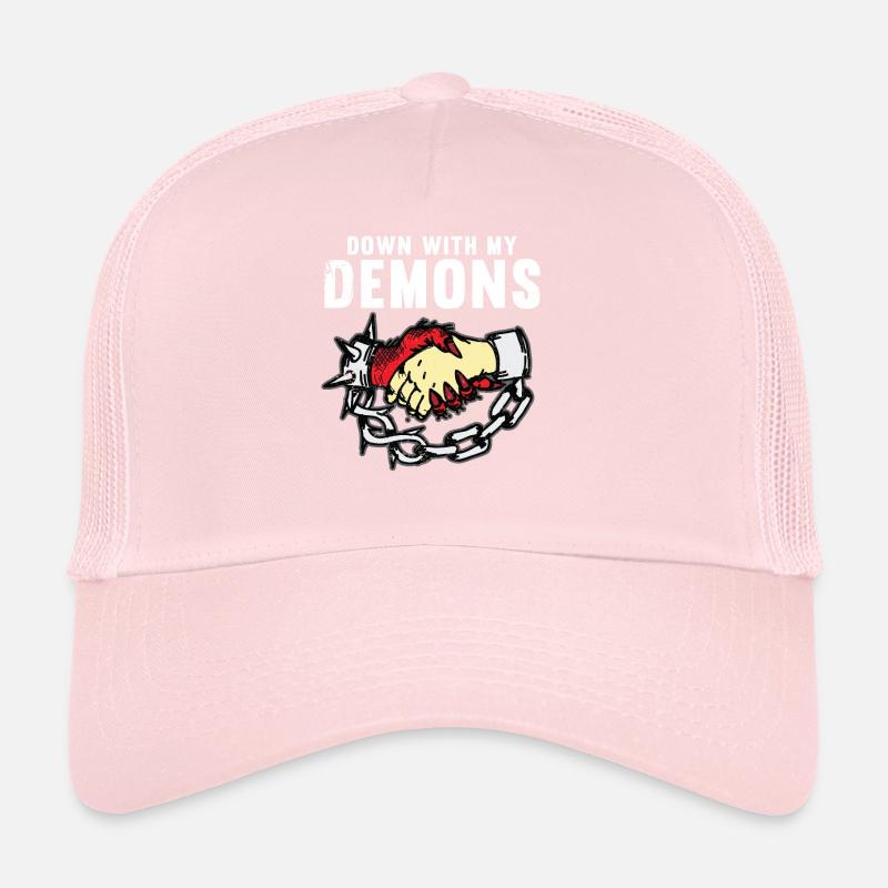 DOWN WITH MY DEMONS Tattoo Biker Gift Trucker Cap