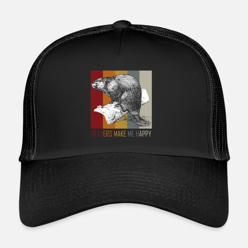 Biber machen mich glücklich Geschenk Idee Biber - Trucker Cap - Schwarz/Schwarz