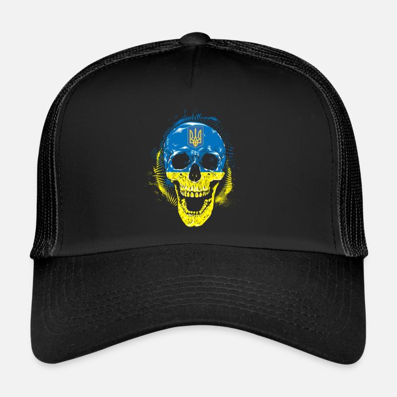 Ukraine Kiew Maidan Land Geschenk Nation Schädel - Trucker Cap - Schwarz/Schwarz