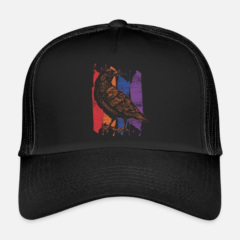 Krähe retro - Trucker Cap - Schwarz/Schwarz